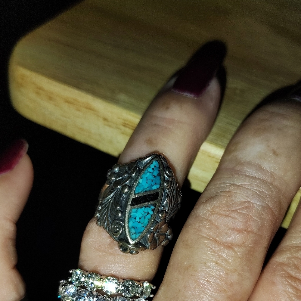 Turquoise Inlay Sterling Silver Ring - Picture 7 of 7